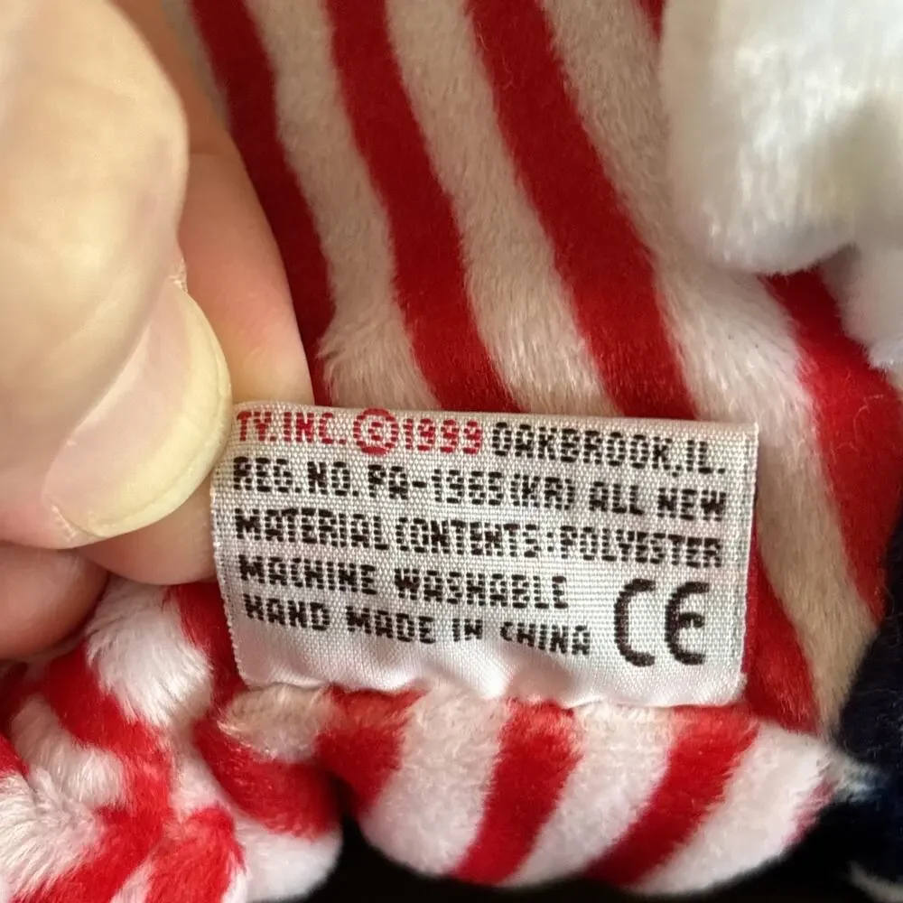 1999 Ty Pillow Pal Sparkler Red White Blue Teddy Bear Plush Beanie Baby 13